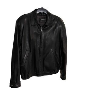 Vintage Kasper Mens XL Black Leather Lined Bomber Jacket Zip Out Fleece Lining